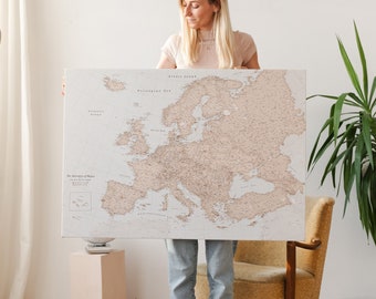 Vintage Europe Map with Pins - Push Pin Travel Map Wall Art - Large Detailed Political Europe Map - Personalized Travel Tracker Map