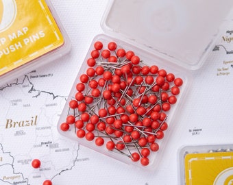Map Push Pins Red - Round Head Tacks with Stainless Point - Matte Finish - Marking Pins - 100 pc