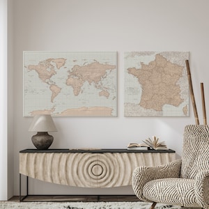 Ensemble détaillé de cartes murales du monde et de la France, cartes personnalisées avec punaises, tableaux des lieux que vous avez visités pour marquer les emplacements, tracker de voyage sur toile