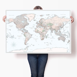 XXL Weltkarte Poster Vintage - Politische Weltkarte Poster - Aktuelle Weltkarte Detailliert - Weltkarte Groß Leinwand -Personalisierte Karte