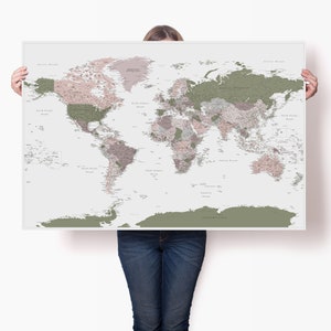 Giant World Map Poster - Detailed Accurate Globe Print - Personalised World Map Canvas - Map and Pins for Travelers - Map Art Prints