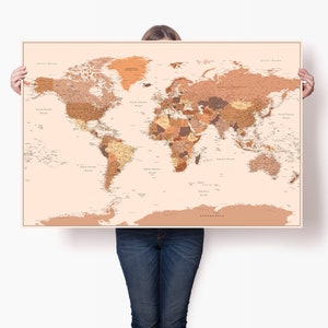 Personalisierte Weltkarte Poster XXL - Landkarte Poster Detailliert - Aktuelle Weltkarte mit Pins - Weltkarte Länder Markieren - Trip Map