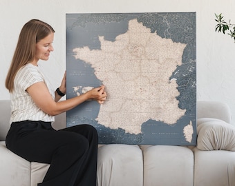 Toile carte de France, Carte de France à épingler, Carte voyage épingle, Carte de France murale en liège, Carte à punaiser, Carte avec pins