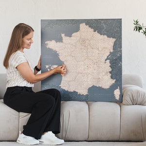 Toile carte de France, Carte de France à épingler, Carte voyage épingle, Carte de France murale en liège, Carte à punaiser, Carte avec pins