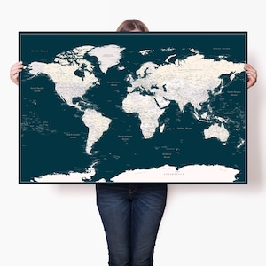 Poster carte du monde personnalisé - impression de carte de voyage grande mur - grande carte détaillée avec les villes - art cool poster carte - carte du monde vert voyageur