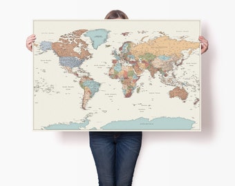 Accurate World Map Poster - Large Wall Travel Map Print - Detailed Political Globe Map - Cool Map Poster Art - Personalized Traveler Map