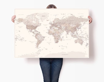 Detailed Accurate World Map Poster - Personalized Travel Map - Map and Pins for Travelers - Minimalist Map Print - World Map Guest Book