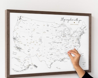 Mała mapa podróży USA z pinezkami, mapa stanów i parków narodowych USA do śledzenia podróży, spersonalizowana tablica ścienna z płótna w ramce