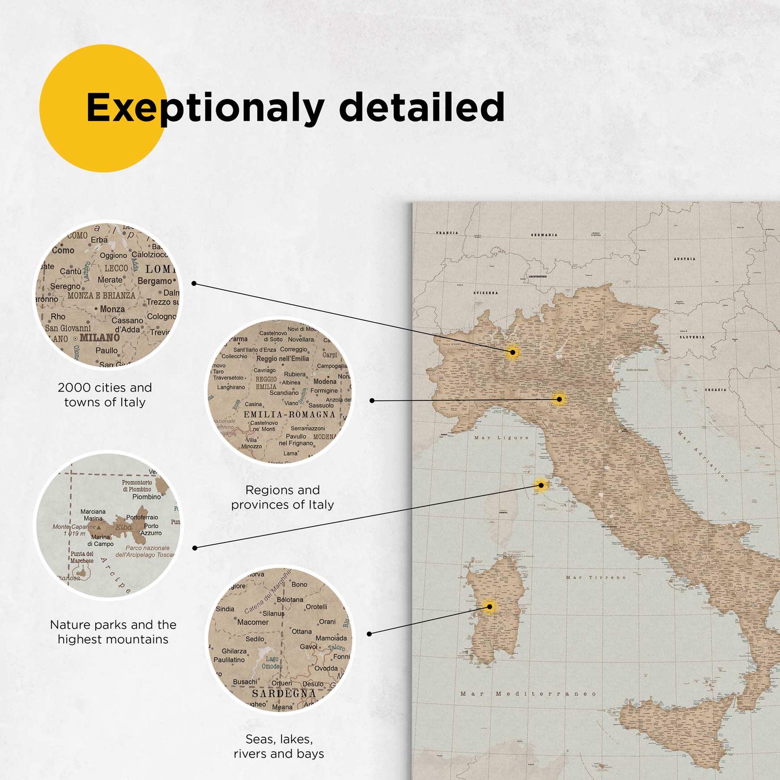 Large Italy Map Poster, Detailed Italy Map With Regions and Cities ...