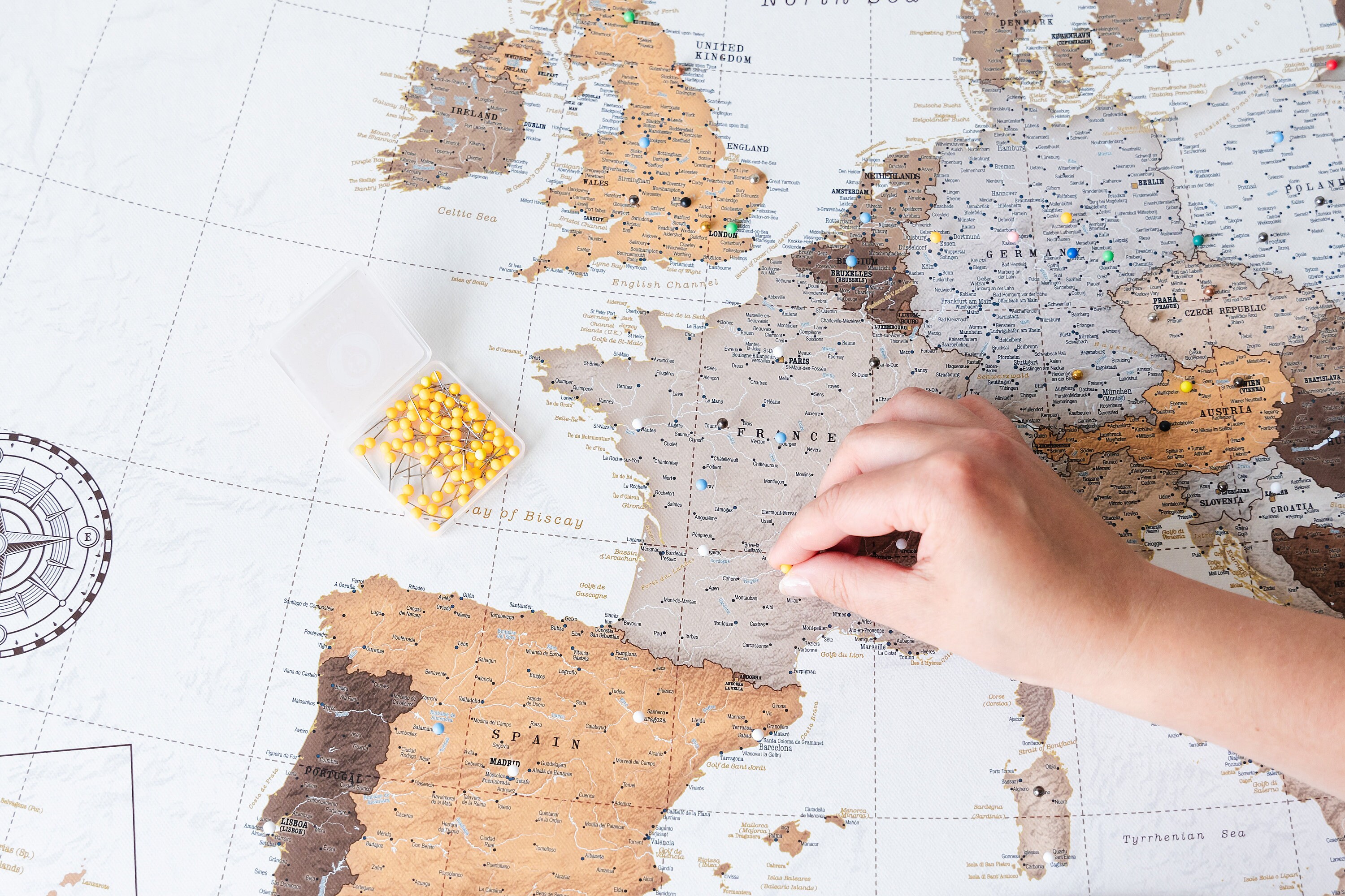 Push Pin Europe Map, Personalized Canvas Travel Pin Board, Large ...