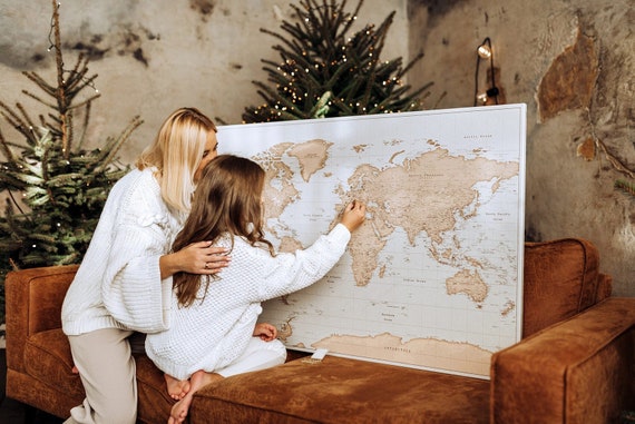 Personalized Push Pin World Travel Map High Detailed Map Canvas Wall Art XL  Places I've Been Map Pinnable World Map Trip Map World 