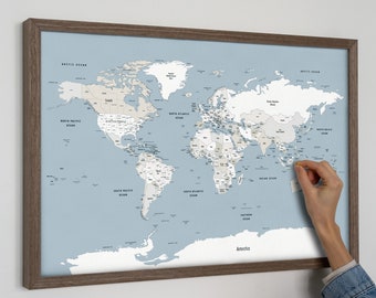 Small Push Pin World Map Canvas, Framed Places You've Been Pin Board, Pinnable Mini Travel Tracker to Mark Countries Visited, Gift for RVers