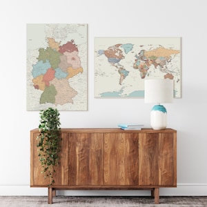 Push Pin Welt- und Deutschlandkarte, Detaillierte personalisierte Orte, an denen Sie gewesen sind, Pinnwand zum Markieren von Reisen, Canvas Travel Tracker, 100 x 70 cm