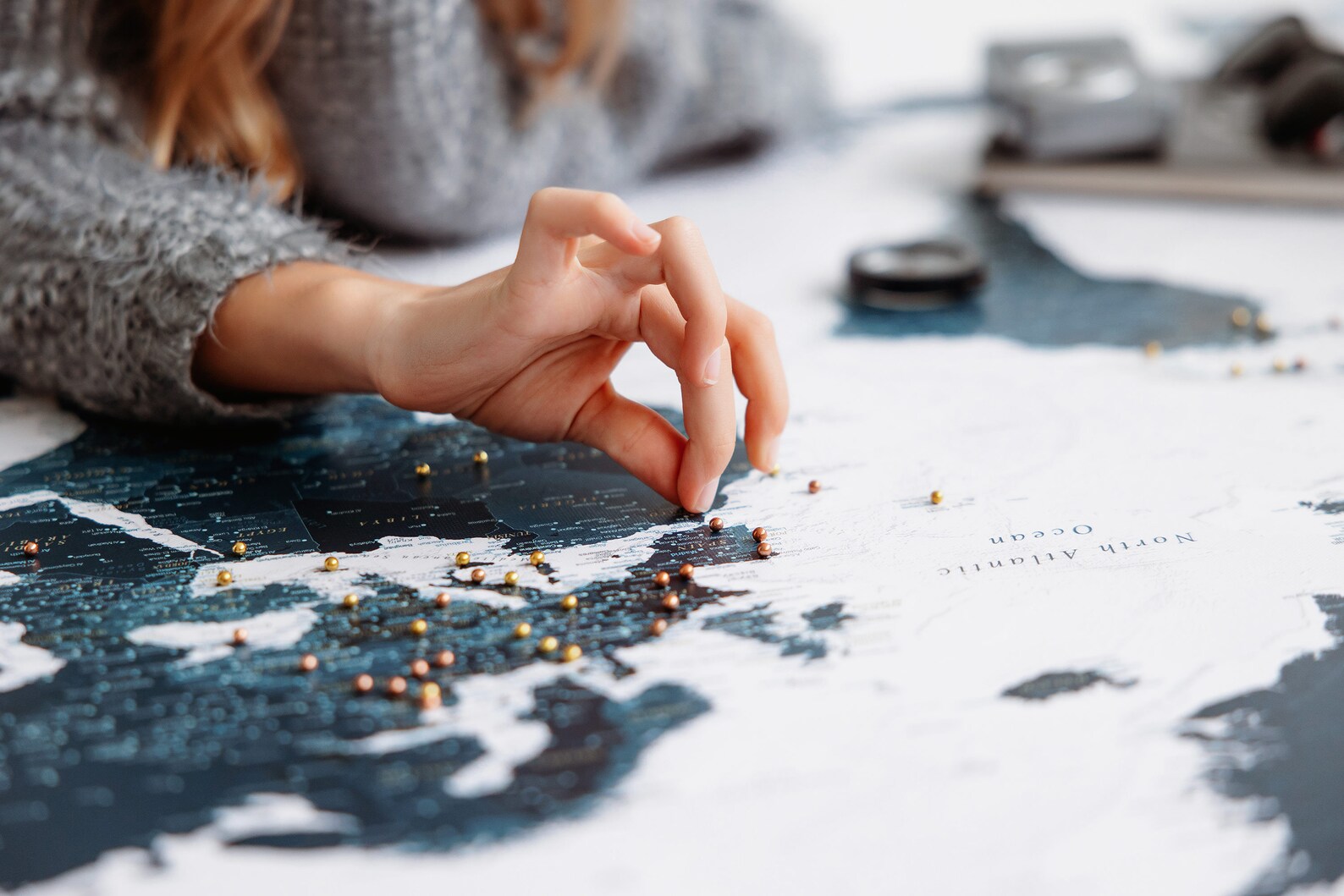 Push Pin World Map Canvas - Navy Blue Travel Map Pin Board - XL ...