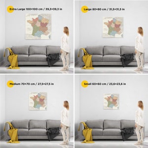 france travel map colorful, personalized france travel map, detailed map of france with cities and town, framed poster france, travel decor ideas, large france map with pins, france wall art, push pin france map to mark places visited
