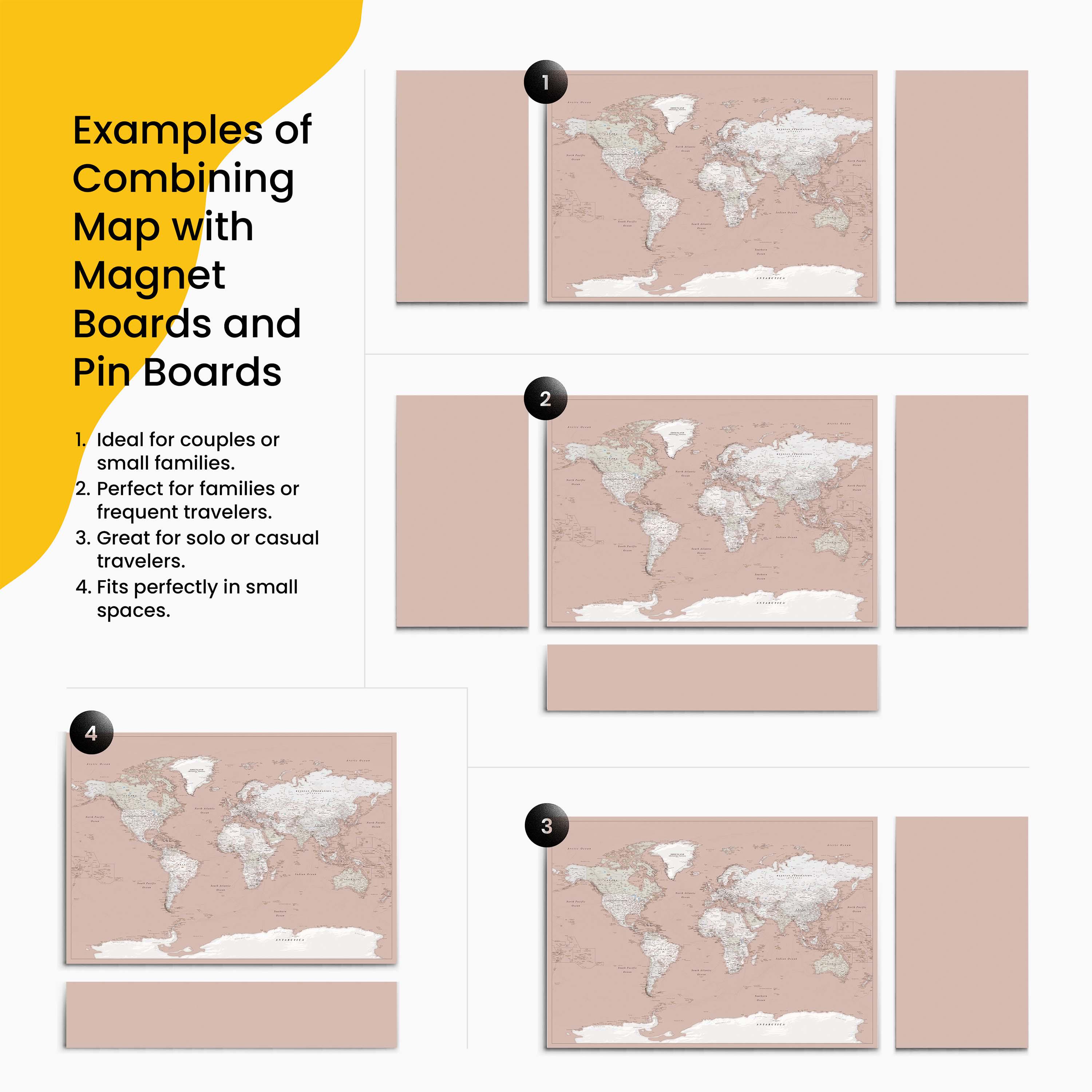 Pin Display Board Map Pink Magnetic Display Board for Fridge Magnets or Pin Board for Photos ...