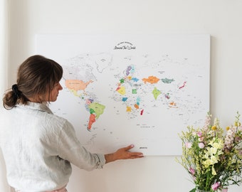 Coloring World Map Pin Board with Countries - Push Pin Travel Art - Color in Places Visited - Personalized Large Wall Art Travel Tracker