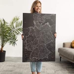 Schwarz Deutschlandkarte mit Pins - Pinnwand Wandbilder Deutschland - Karte Bundesländer - Karte Reiseziele Markieren mit Pinnadeln -TripMap