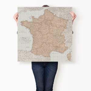 Carte de france avec les départements, Affiche carte de France détaillée avec villes, Poster géographique France, Décoration murale carte