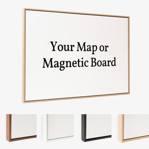 Marco flotante para mapa de viaje con chinchetas - 4 colores: madera clara, madera oscura, negro, blanco