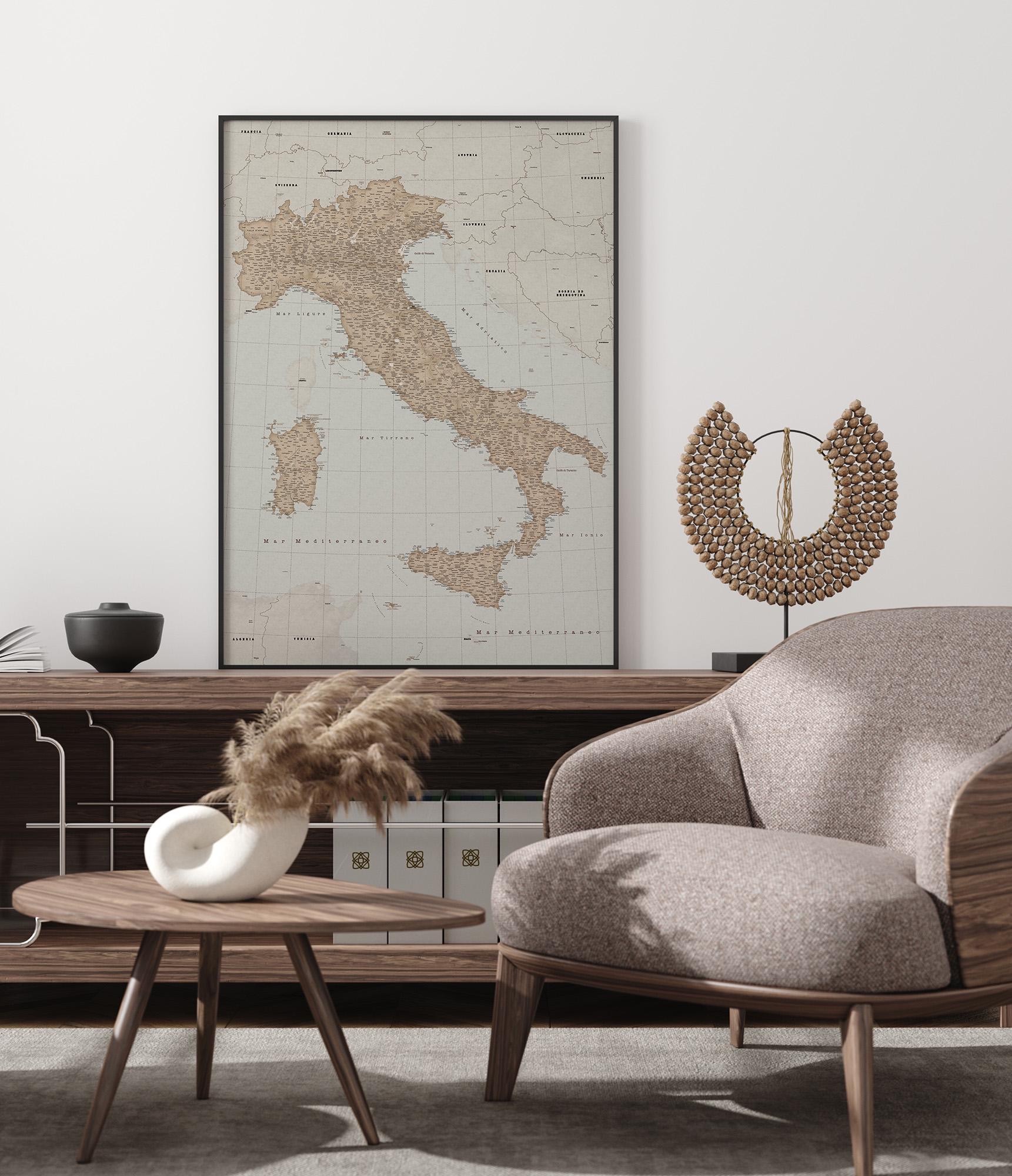 Large Italy Map Poster, Detailed Italy Map With Regions and Cities ...