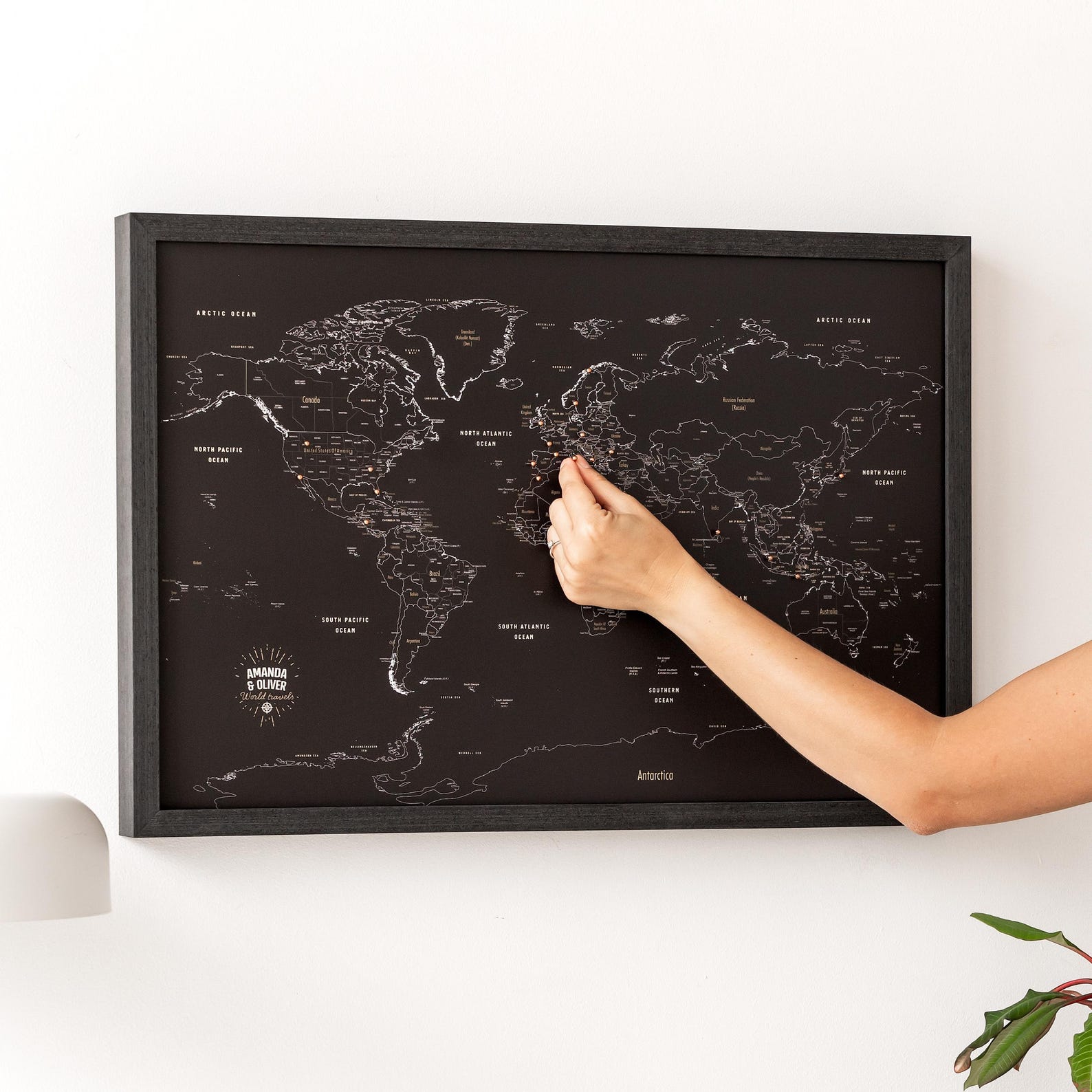 Mini World Map Push Pin Canvas, Framed Travel Tracker Pin Board to Mark ...