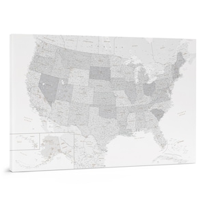 Mapa con chinchetas de lugares de EE. UU. visitados, tablero de lienzo detallado para viajes, rastreador de destinos grande con chinchetas, con parques nacionales, estados y ciudades