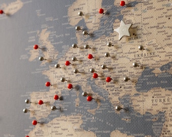 Mapa del mundo con chinchetas para pared, tablero grande para marcar viajes, lienzo personalizado con estados y ciudades, regalo de viaje XL