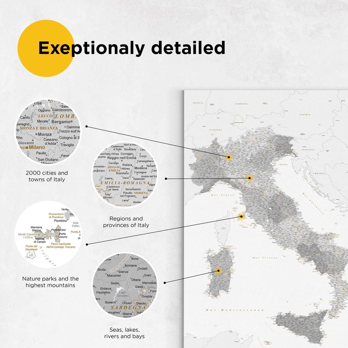Large Italy Wall Map Poster, Detailed Map With Regions and Cities ...