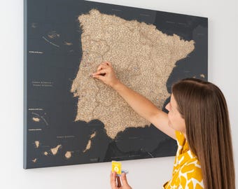 Detailed Spain Portugal Map with Pins, Large Travel Tracker Canvas, Wall Art to Track Places You've Visited, Personalized Traveler Gift