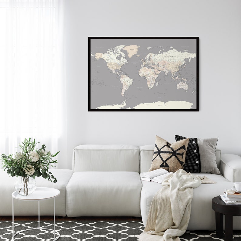 Grey World Map Poster Big Wall Travel Map Print Detailed Etsy Il 794xN.3709917110 Beua 