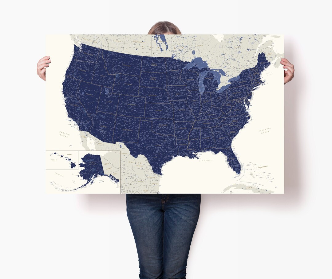 Poster géant XXL - Carte USA avec tous les États - Poster éducatif