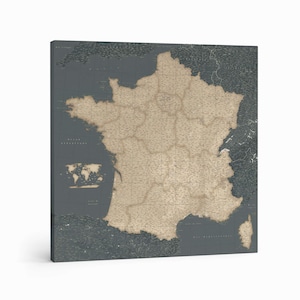 GéoReflet Carte De France Murale Île-de-France Vintage - Poster Plastifié 120x120cm Régions Et Départements