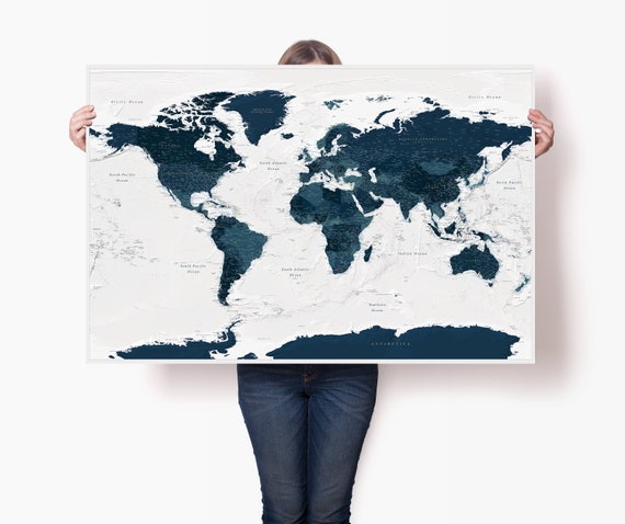 kaas winkelwagen Beukende Detailed High Quality World Map Poster Minimalist Map Print - Etsy