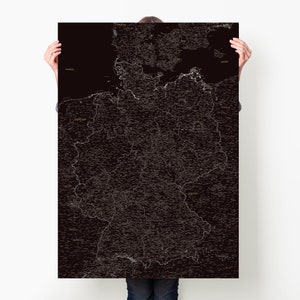 Schwarze Deutschlandkarte Poster Großformat, Landkarte Deutschland Städte, Deutschland Wandkarte Plakat, Deutschland Karte Bundesländer