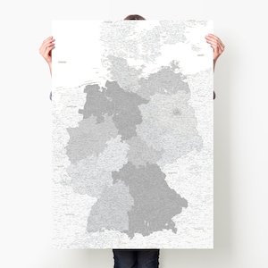Graue Deutschlandkarte Poster Großformat, Deutschland Wandkarte Plakat, Deutschland Karte Bundesländer, XL Landkarte Deutschland Städte