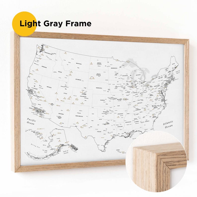 Us Map Frame Small Push Pin US Travel Map With Pins, USA States and National Parks ...