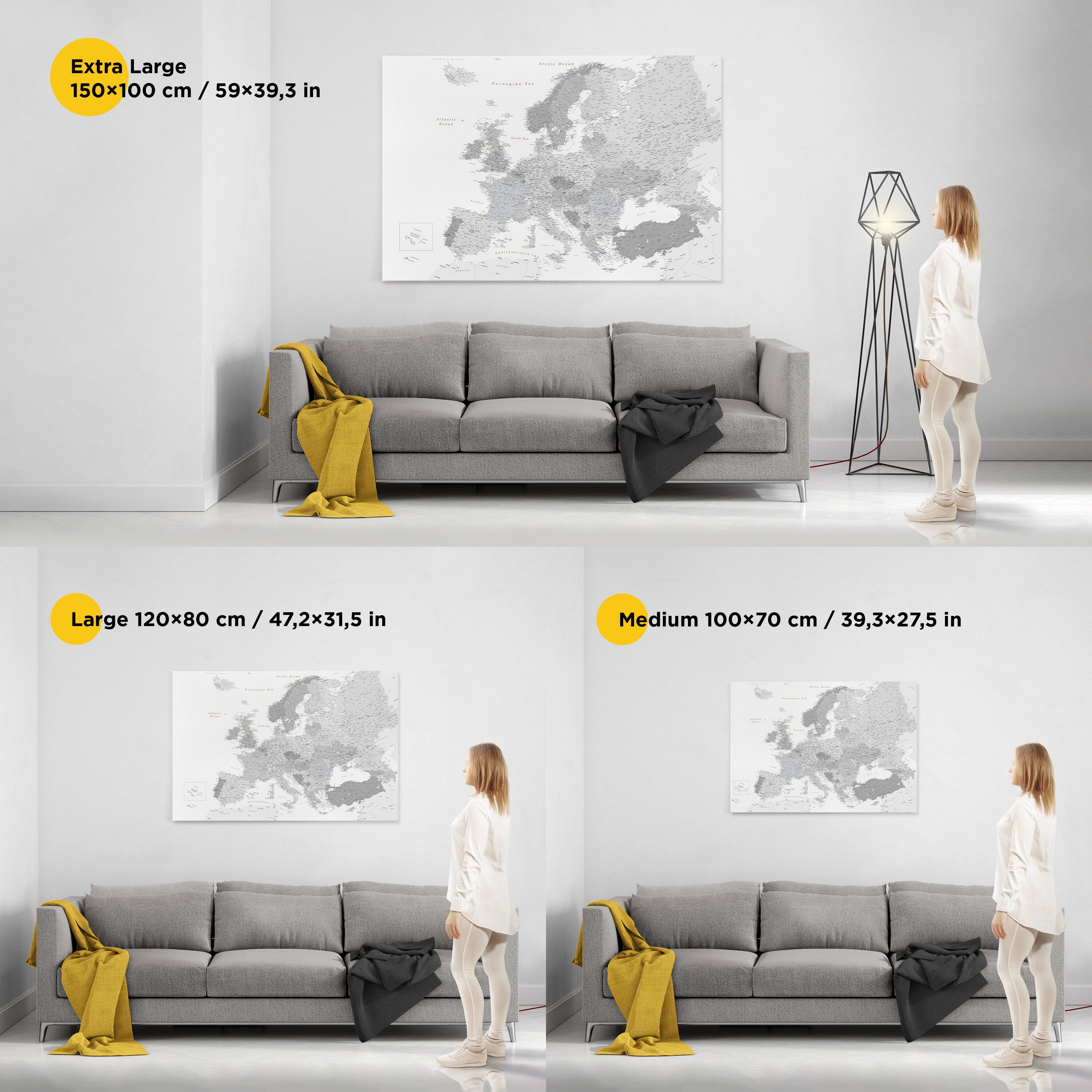 Large Grey Europe Map Canvas Print - High Detailed Accurate Europe Map ...