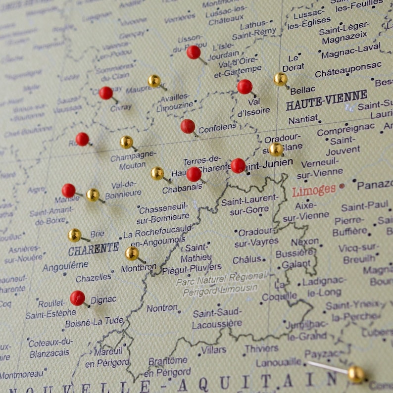 france travel map colorful, personalized france travel map, detailed map of france with cities and town, framed poster france, travel decor ideas, large france map with pins, france wall art, push pin france map to mark places visited