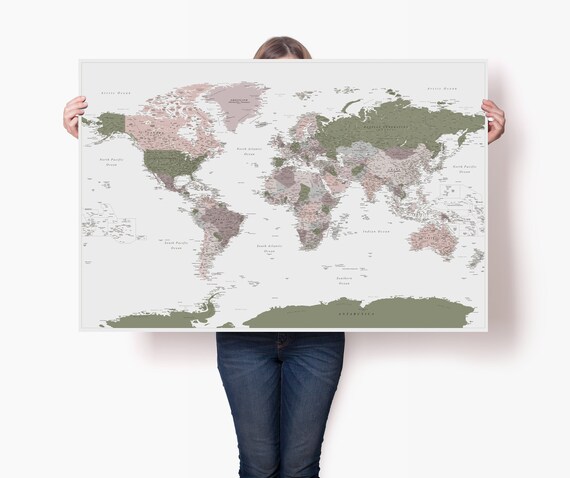 Giant World Map Poster Detailed Accurate Globe Print  Etsy
