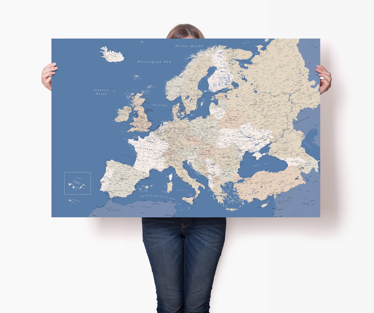 Europe Travel Poster Blue Personalized Detailed Europe Etsy