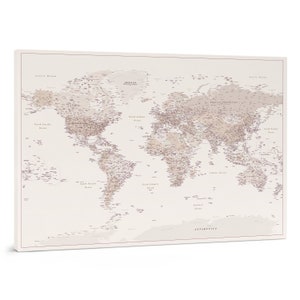 Push Pin World Map Wall Art - Travel Map Pin Board - Beige Places I've Been Map - Personalized World Map with Pins to Mark Travels | TripMap