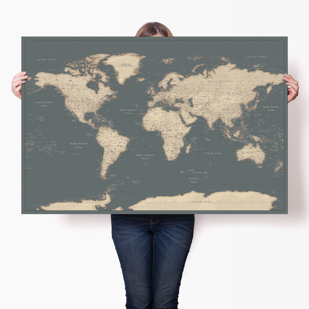 Classic World Map Large Poster, Accurate Detailed Map of the World Wall ...