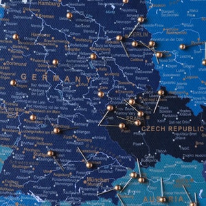 Europe Map Push Pin Canvas Detailed - Navy Blue Canvas Travel Pin Board ...