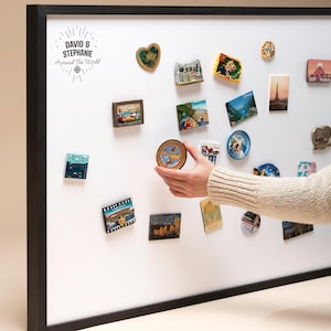 Magnetic Board for Wall to Display Travel Magnets, Personalized Aesthetic Souvenir Magnet Board, White Decorative Linen Magnet Display Stand