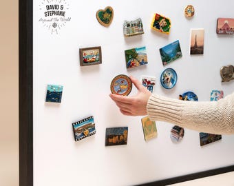 Magnetic Board for Wall to Display Travel Magnets, Personalized Aesthetic Souvenir Magnet Board, White Decorative Linen Magnet Display Stand