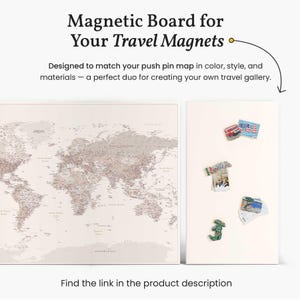 Push Pin World Map Wall Art - Travel Map Pin Board - Beige Places I've Been Map - Personalized World Map with Pins to Mark Travels | TripMap image 14
