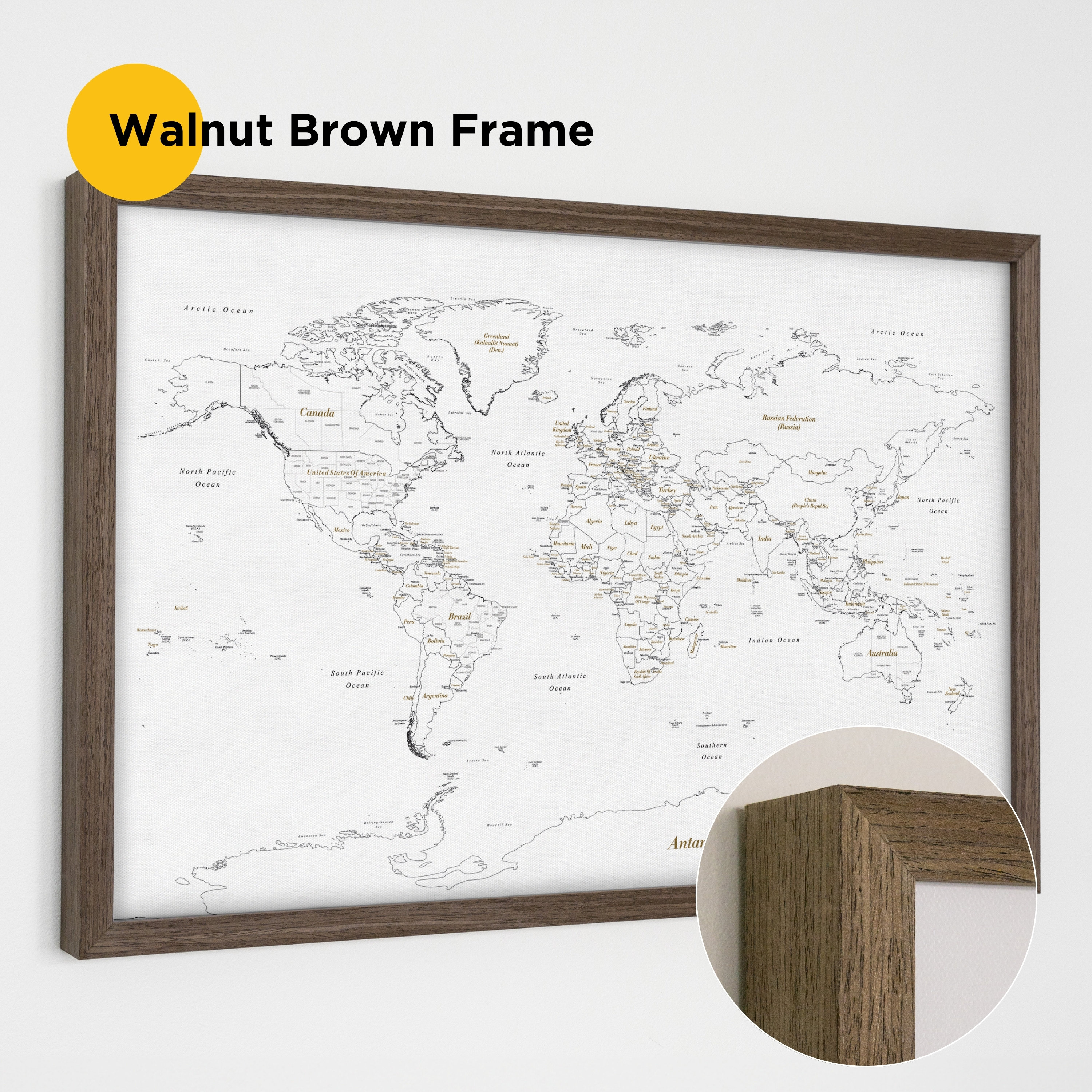 Push Pin Mini World Travel Map Canvas, Framed Small Pin Board to Mark ...