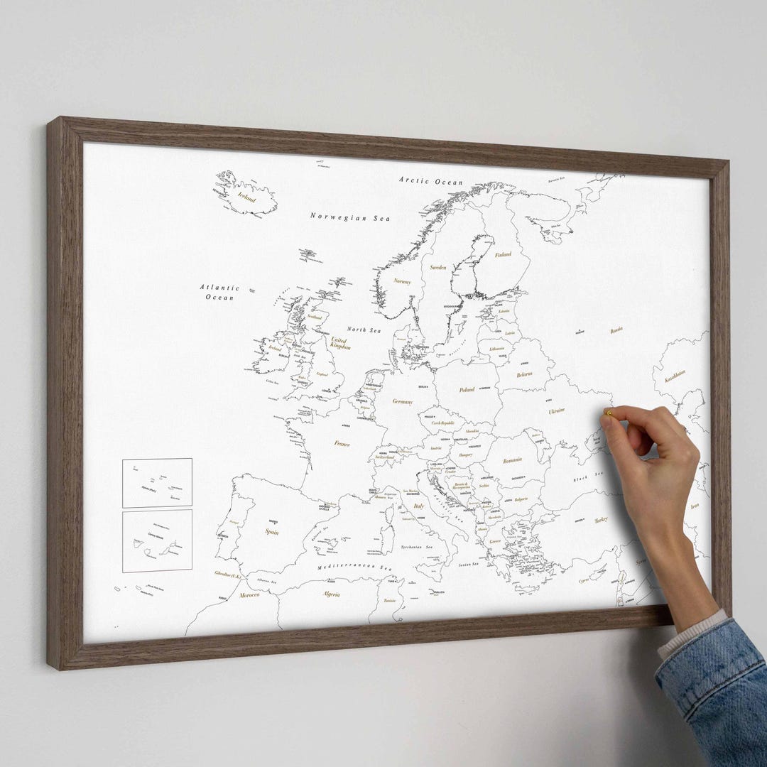 Europe Push Pin Map Canvas, Framed European Travel Tracker Pin Board ...