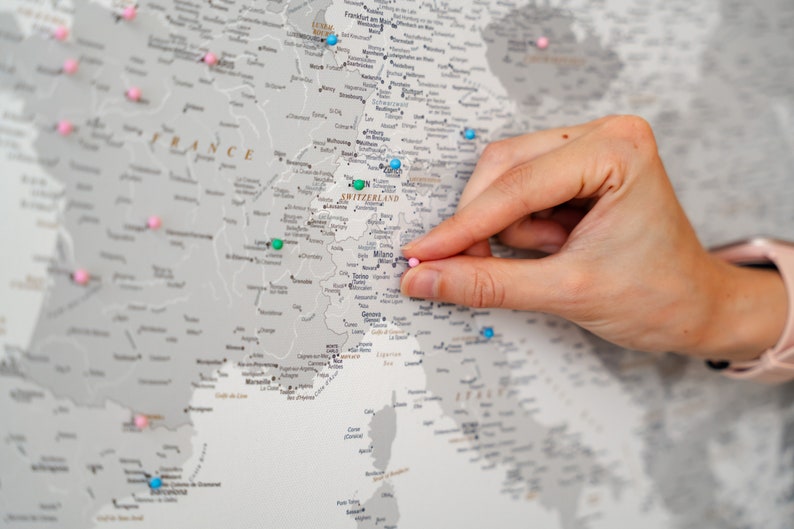 Grey Push Pin Europe Map - Large Europe Wall Art Canvas - Large Travel ...